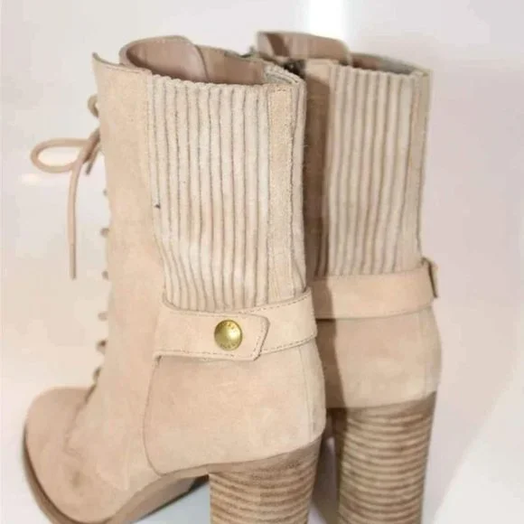 Michael Kors MK Designer Womens Beige Leather Booties Heels Boots Size 5.5 - Picture 6 of 8